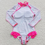 S0083 Summer Pink Flower Girl's Swimsuit Onesie