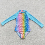 S0075 Summer Mermaid Scales Onesie Sky Blue Girl's Swimsuit