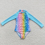 S0075 Summer Mermaid Scales Onesie Sky Blue Girl's Swimsuit