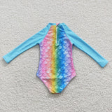 S0075 Summer Mermaid Scales Onesie Sky Blue Girl's Swimsuit