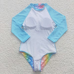 S0075 Summer Mermaid Scales Onesie Sky Blue Girl's Swimsuit