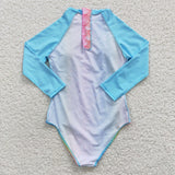 S0075 Summer Mermaid Scales Onesie Sky Blue Girl's Swimsuit