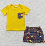 BSSO0231 Truck Yellow Boy's Shorts Set