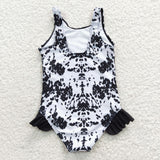 S0124 Summer Cow Black Girl's Swimsuit Onesie