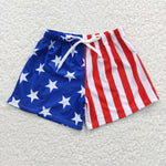 S0089 Summer July 4th Stripe Star Boy's Shorts Swim Trunks