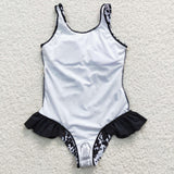 S0124 Summer Cow Black Girl's Swimsuit Onesie