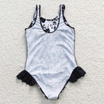 S0124 Summer Cow Black Girl's Swimsuit Onesie