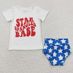 GBO0101 Star Spangled Babe Blue Star Baby Girl's Bummie Set