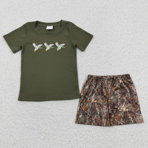 BSSO0238 Embroidery Mallard Hunting Duck Camo Boy's Shorts Set