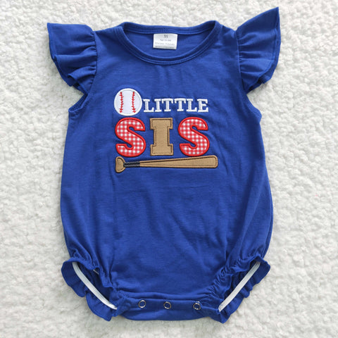 SR0290 Embroidery BIG Little SIS baseball Cute Baby Cute Girl's Romper