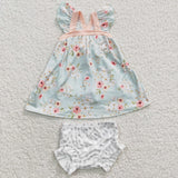 GBO0115 Flower Pink Floral Baby Girl's Bummie Set