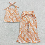 GSPO0519 Fashion Flower Orange Crop Girl's Set