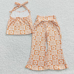 GSPO0519 Fashion Flower Orange Crop Girl's Set