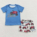 BSSO0190 Field of dreams Car Blue Boy's Shorts Set