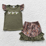 GSSO0252 Embroidery Mallard Hunting Duck Camo Girl's Shorts Set