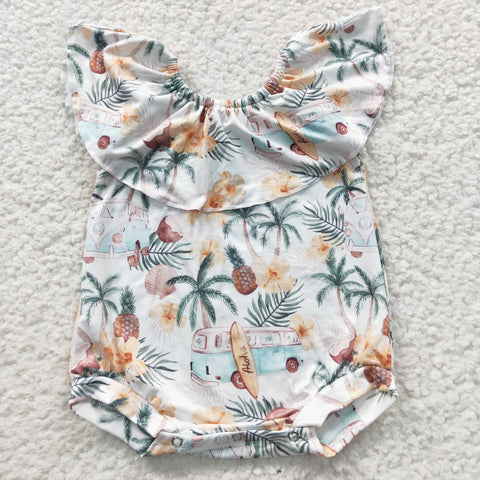 SR0254 Ocean Car Flower Baby Bubble Girl's Romper