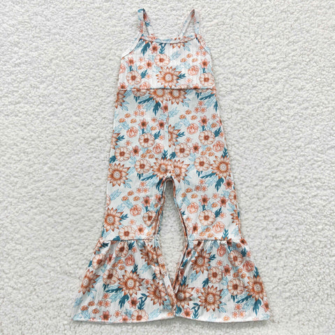 SR0309 Summer Flower Floral Girl's Jumpsuit Ribbed Fabric