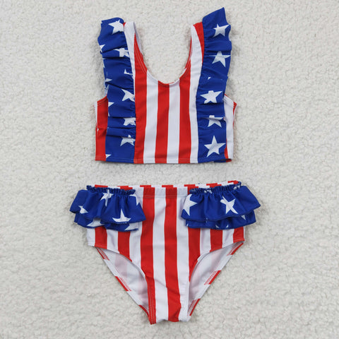 S0090 Summer National day Stripe Star Girl's Swimsuit