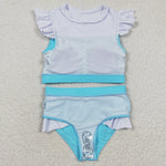 S0132 Boutique Summer Princess Blue Cute Girl's Swimsuit