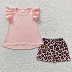 GSSO0246 Pink Leopard Girl's Shorts Set