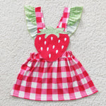 GSD0241 Strawberry Cute Pink Plaid Girl's Dress