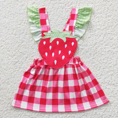 GSD0241 Strawberry Cute Pink Plaid Girl's Dress