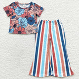 GSPO0578 Flower Stripe Girl's Set