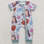 SR0347 Cartoon ABC Cute Baby Girl's Zip Romper