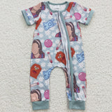 SR0347 Cartoon ABC Cute Baby Girl's Zip Romper