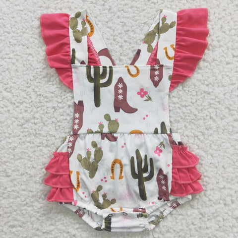 SR0384 Western Boots Cactus Pink Baby Girl's Romper