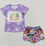 GSSO0227 Lisa Frank Purple Tiger Girl's Shorts Set