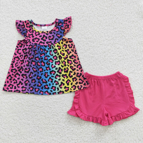 GSSO0299 Pink Leopard Girl's Shorts Set