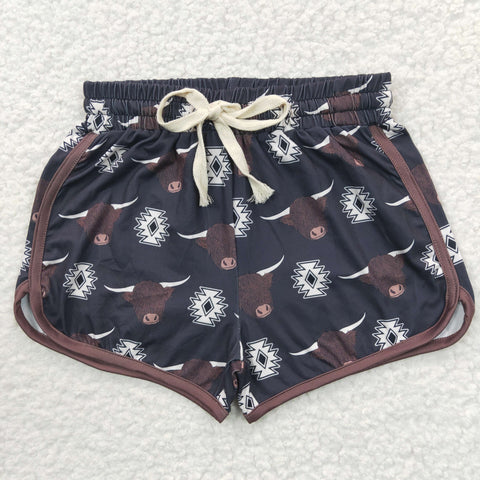 SS0087 Summer Cow Black Sports Girl's Shorts Set