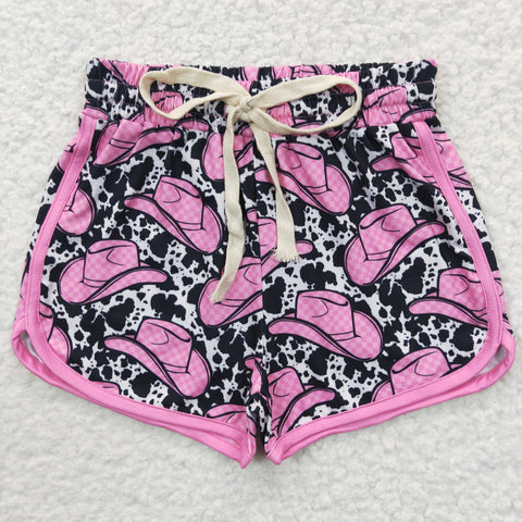 SS0091 Summer Cowgirl Hat Pink Sports Girl's Shorts Set