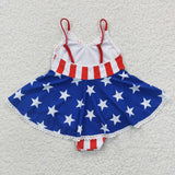 S0091 Summer National day Stripe Star Girl's Swimsuit Onesie