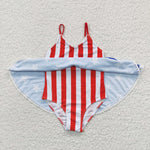 S0091 Summer National day Stripe Star Girl's Swimsuit Onesie