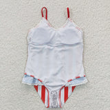 S0091 Summer National day Stripe Star Girl's Swimsuit Onesie