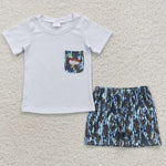 BSSO0205 Mallard Duck Camo Pocket White Boy's Shorts Set