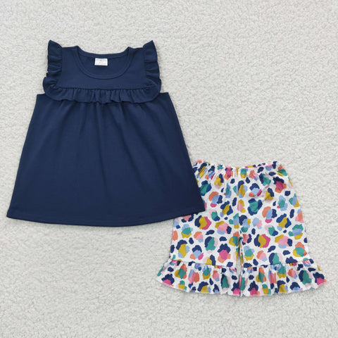 GSSO0298 Blue Leopard Girl's Shorts Set