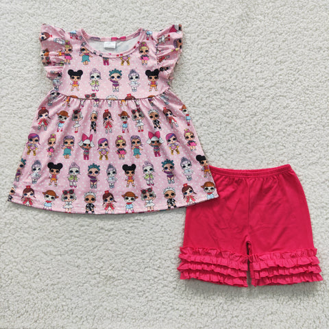 C5-14 Cartoon Dolls Pink Girl's Shorts Set