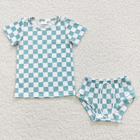 GBO0140 Mint Green Plaid Baby bummie set