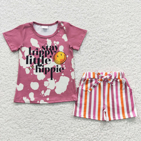 GSSO0314 Summer Stay trippy little hippie Stripe Girl's Shorts Set