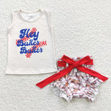 GBO0123 Hey Batter Baseball Baby Girl's Bummie Set