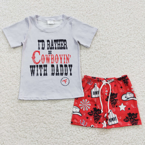 BSSO0243 Cowboy Daddy Grey Boy's Shorts Set