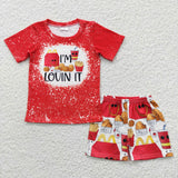 BSSO0260 I LOVIN IT Red Boy's Shorts Set