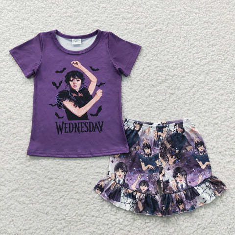 GSSO0271 Wednesday Purple Girl's Shorts Set