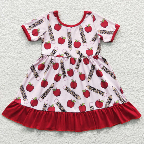 GSD0314 Back To School Apple Pancil Red Girl's Dress