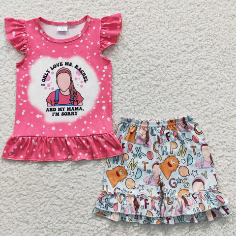 GSSO0266 Cartoon ABC Pink Girl's Shorts Set