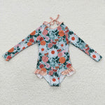 S0084 Summer Orange Flower Girl's Swimsuit Onesie