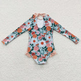 S0084 Summer Orange Flower Girl's Swimsuit Onesie